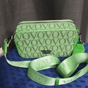 Valentino Orlandi V Logo Green Crossbody Bag